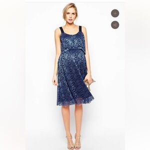 ASOS Maternity Exclusive Lace Pleated
Dress with Double Layer Blue 14